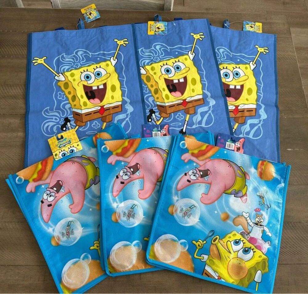 SpongeBob SquarePants Reusable Party Favor Bags Lot of 6 Birthday Gift Bags New